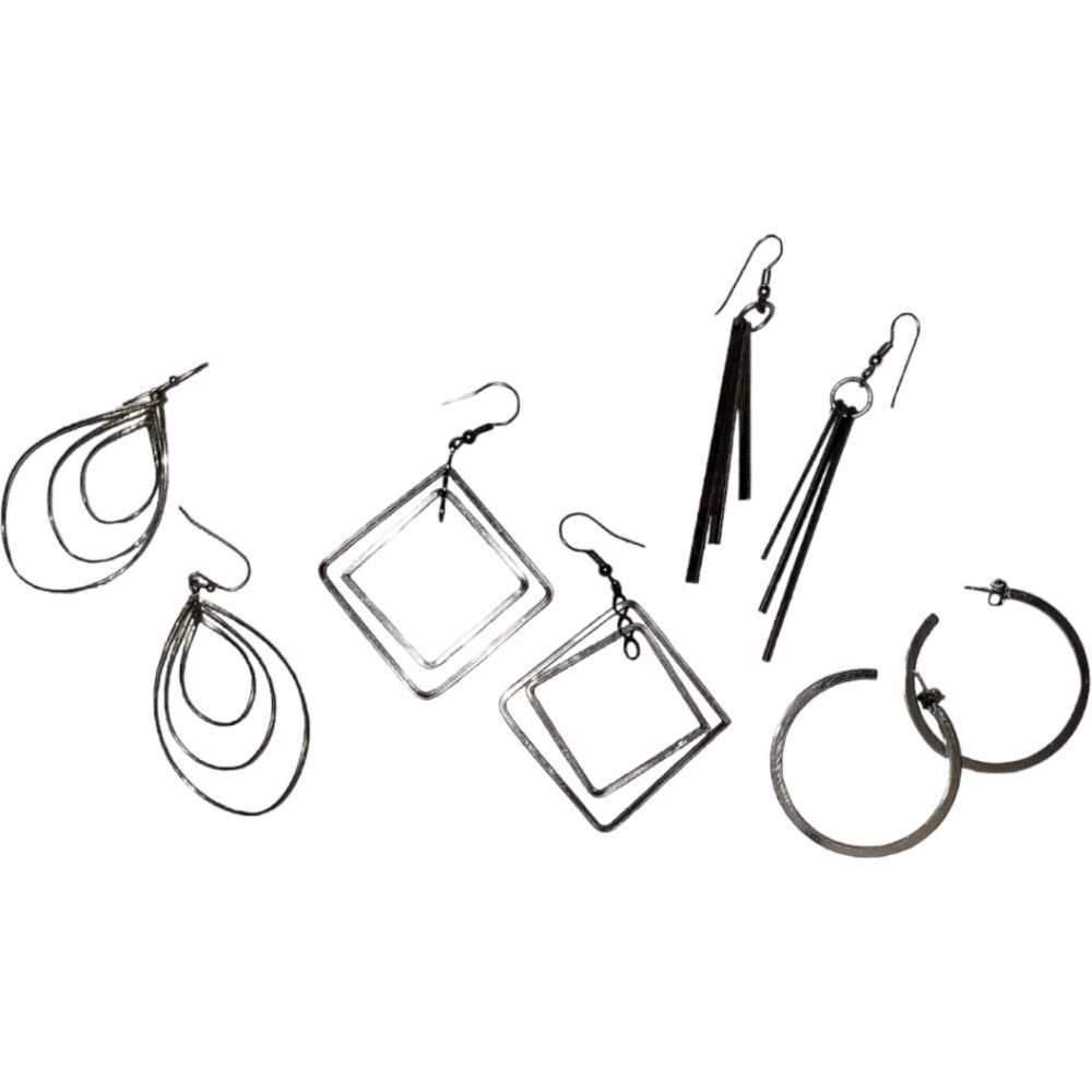 Silver toned Earrings Bundle of Four Pierced